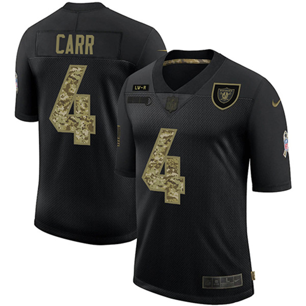 Men's Las Vegas Raiders #4 Derek Carr Black Camo Salute To Service Limited Stitched NFL Jersey